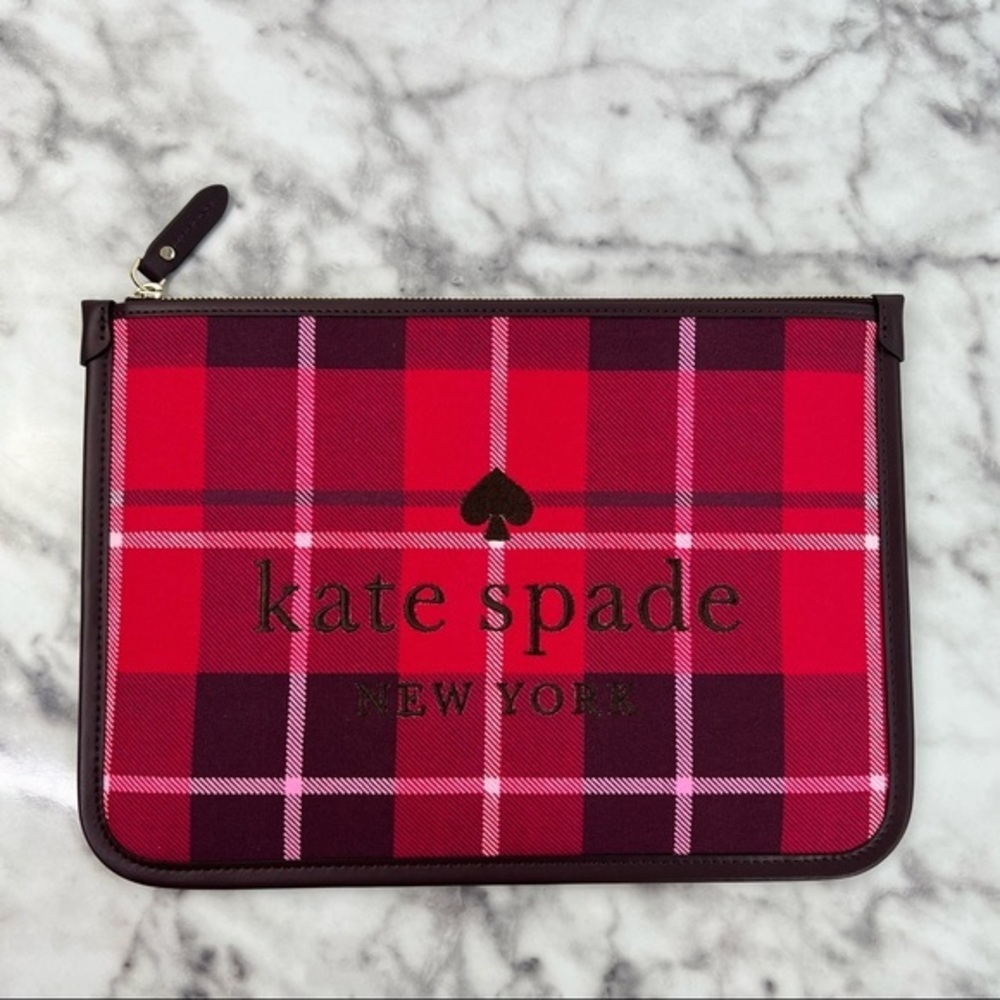 Kate Spade Ella Plaid Large Zip Pouch